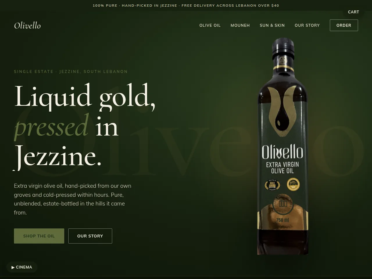 olivello.com — a cinematic brand site built by Niching